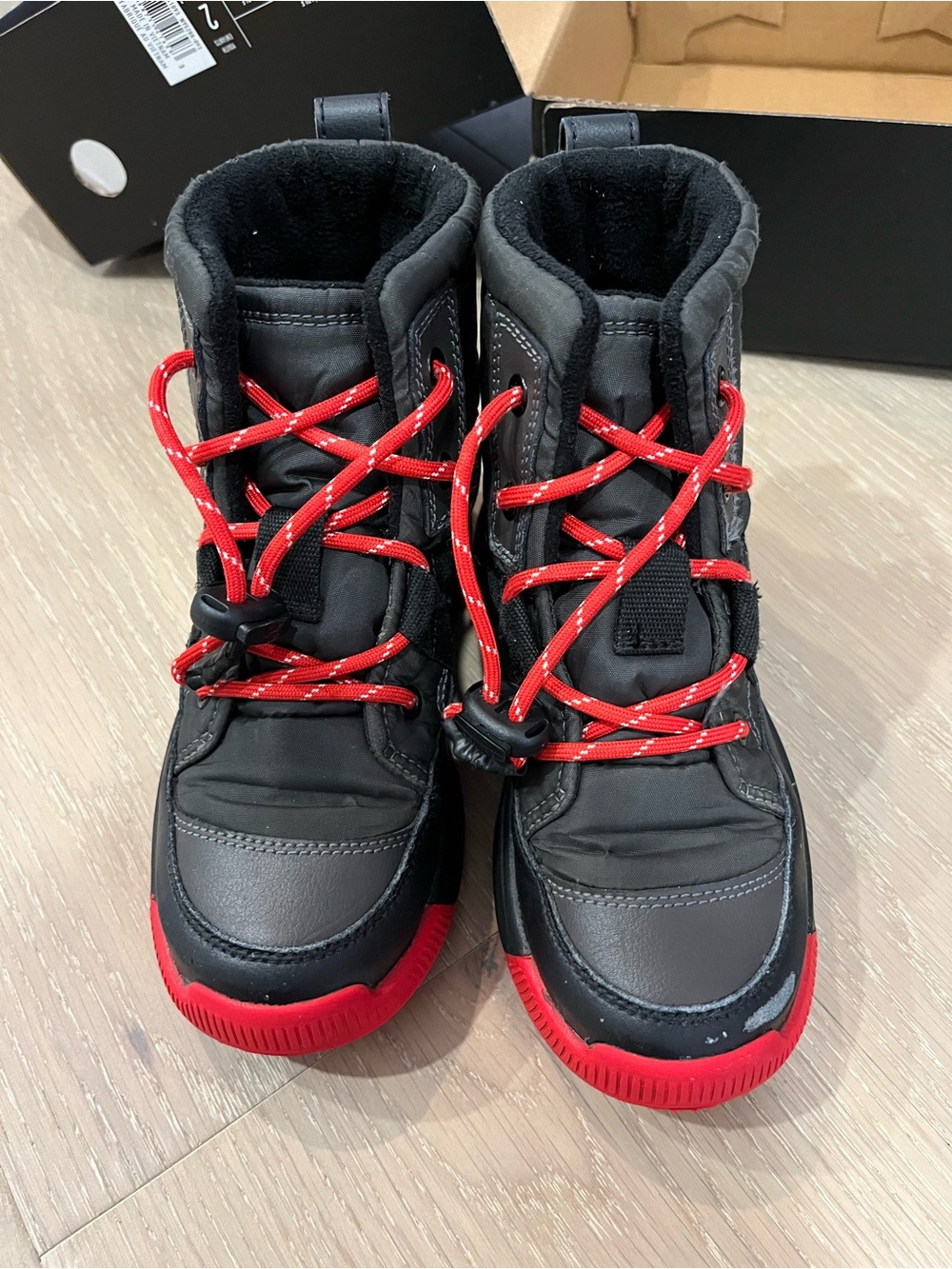 Sorel Youth Whitney red and black waterproof winter boots
